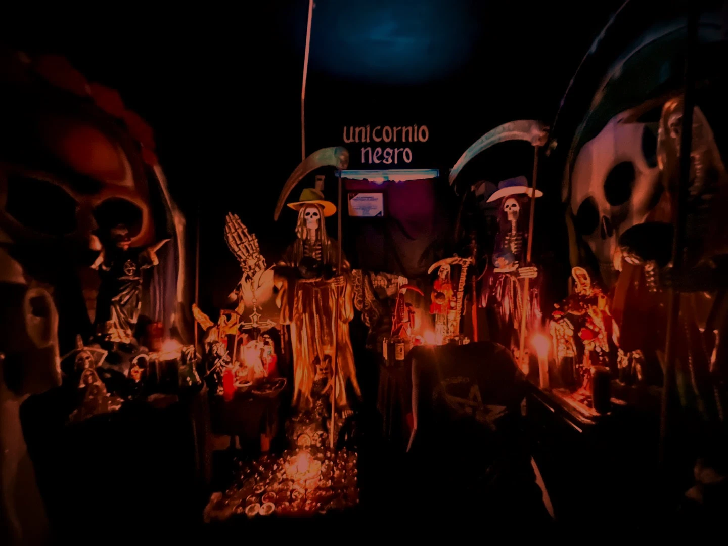 Sorcerer silhouette in mystical candlelight smoke